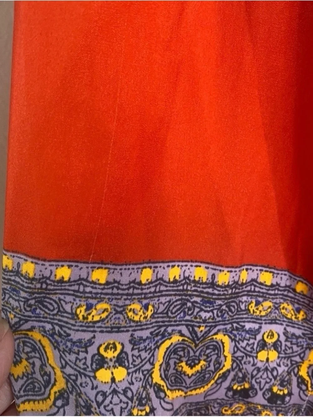 Free People Women Orange Red Paisley Satin Balloon Sleeve Blouse Size Large Boho
